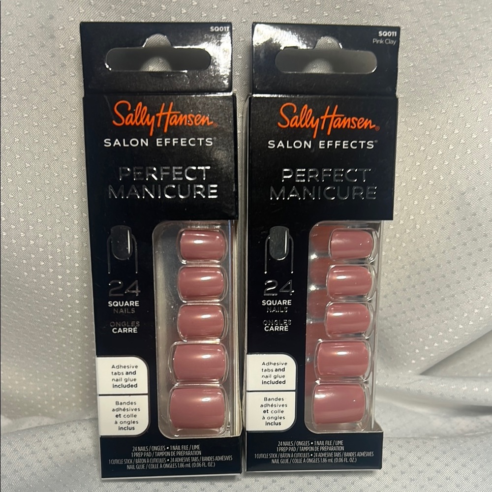 2x Pink Clay -Sally Hansen Salon Effect Perfect Manicure Fake Nails SQ011 Square
